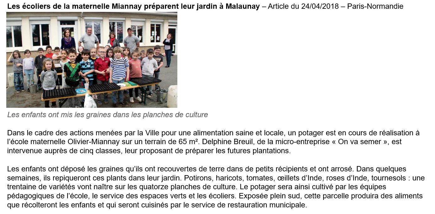 article Paris Normandie sur le potager de l'école Miannay à Malaunay